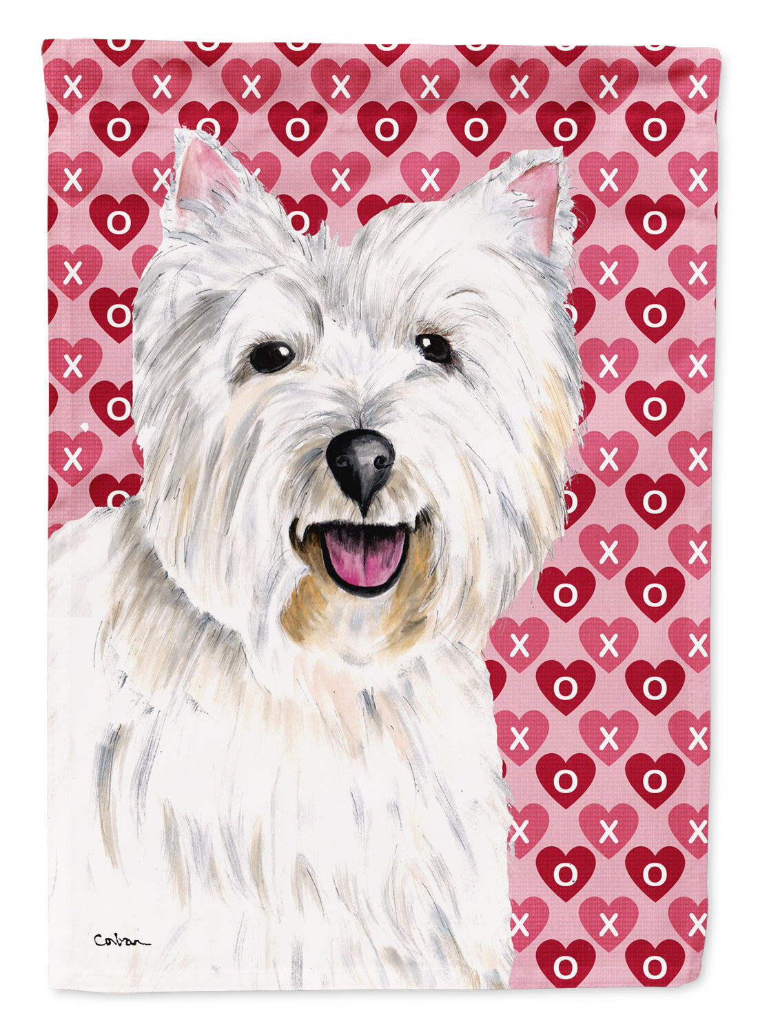 Westie Hearts Love and Valentine's Day Portrait Flag Canvas House Size  the-store.com.