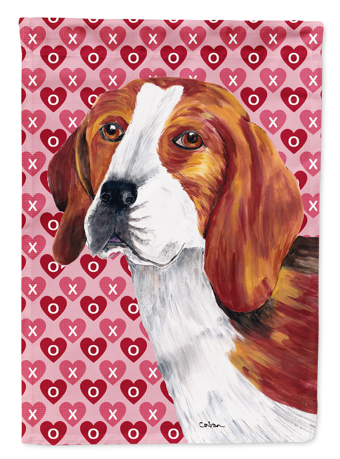 Beagle Hearts Love and Valentine's Day Portrait Flag Canvas House Size  the-store.com.