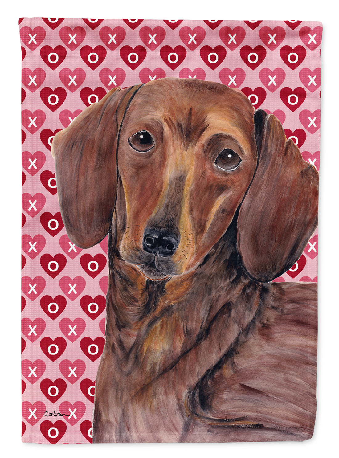 Dachshund Hearts Love Valentine's Day Flag Canvas House Size  the-store.com.