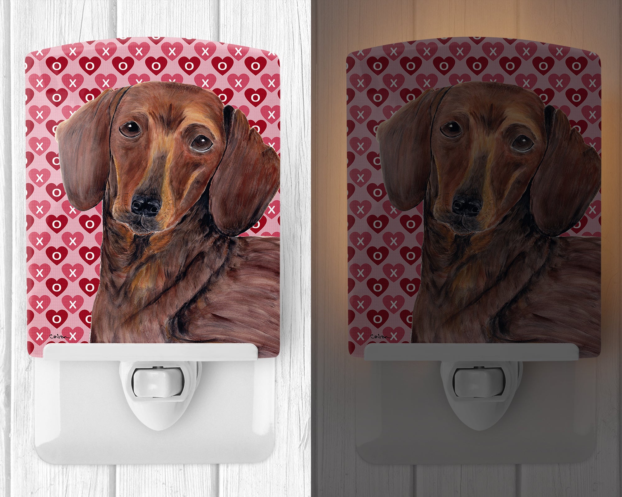 Dachshund Hearts Love and Valentine's Day Portrait Ceramic Night Light SC9271CNL - the-store.com