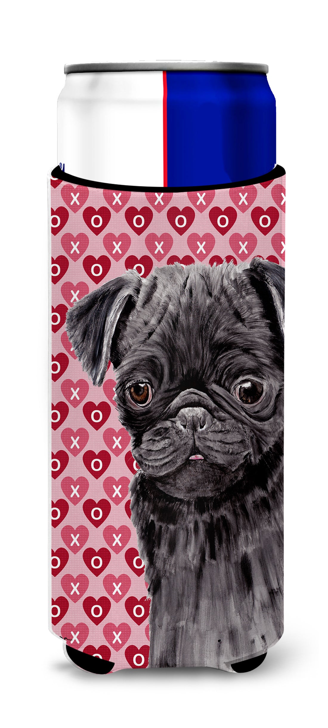 Pug Black Hearts Love and Valentine's Day Portrait Ultra Beverage Insulators for slim cans SC9273MUK.