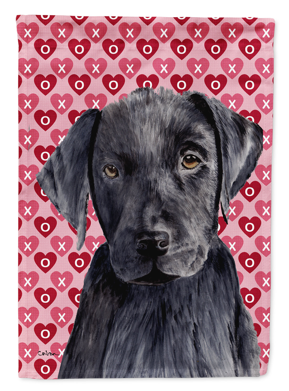 Labrador Black Hearts Love Valentine's Day Flag Garden Size.