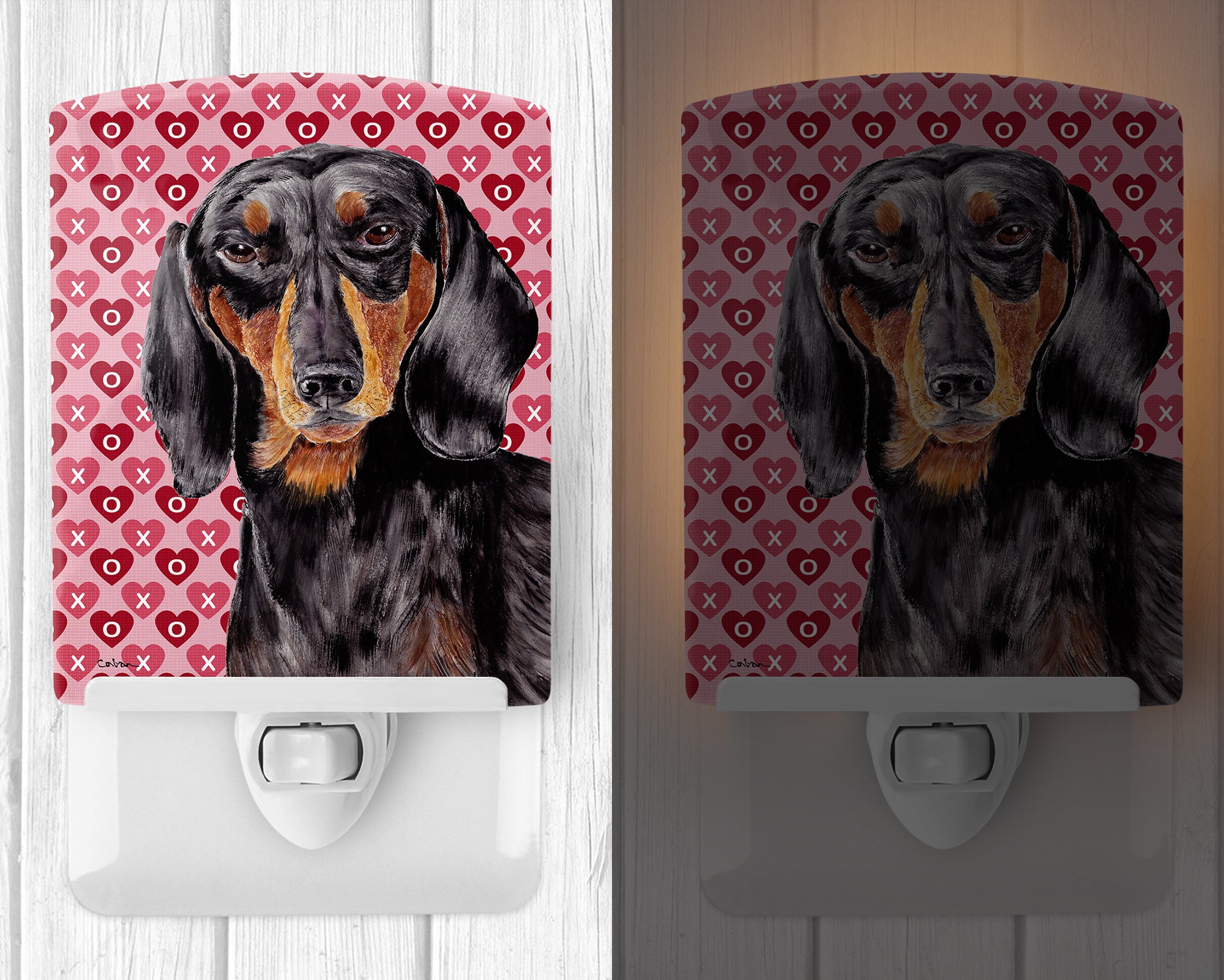 Dachshund Black Tan Hearts Love Valentine's Day Ceramic Night Light SC9276CNL - the-store.com