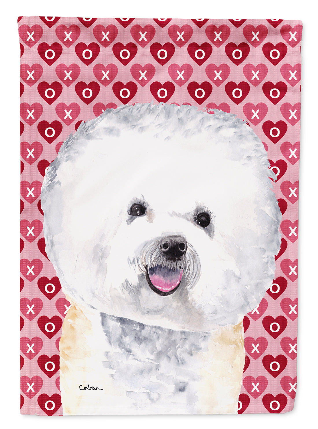 Bichon Frise Hearts Love and Valentine's Day Portrait Flag Garden Size.