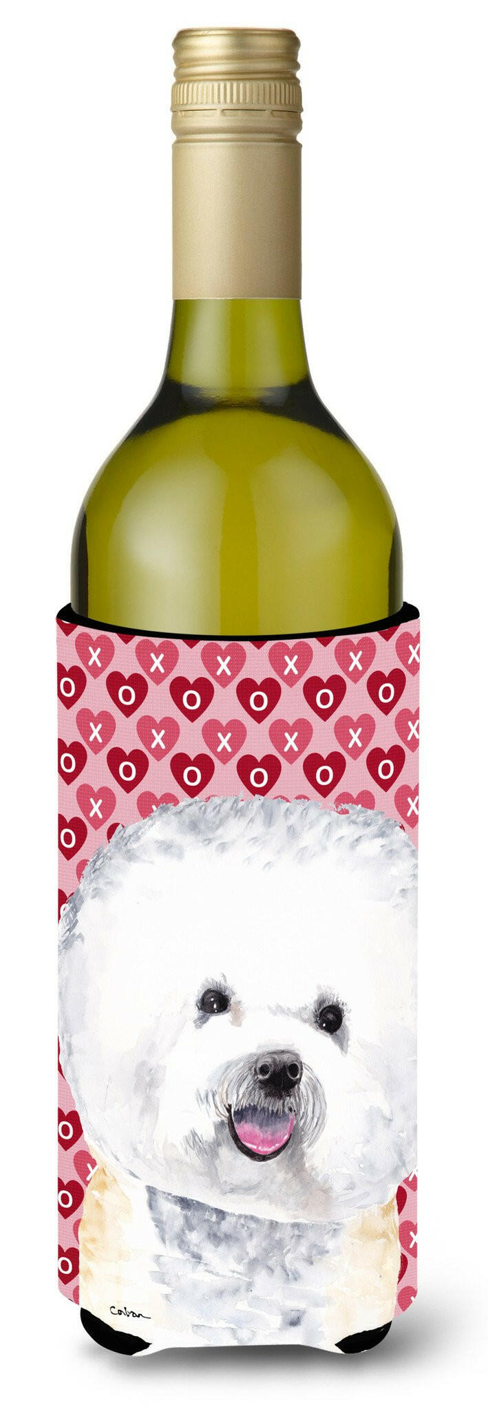 Bichon Frise Hearts Love and Valentine's Day Portrait Wine Bottle Beverage Insulator Beverage Insulator Hugger by Caroline's Treasures