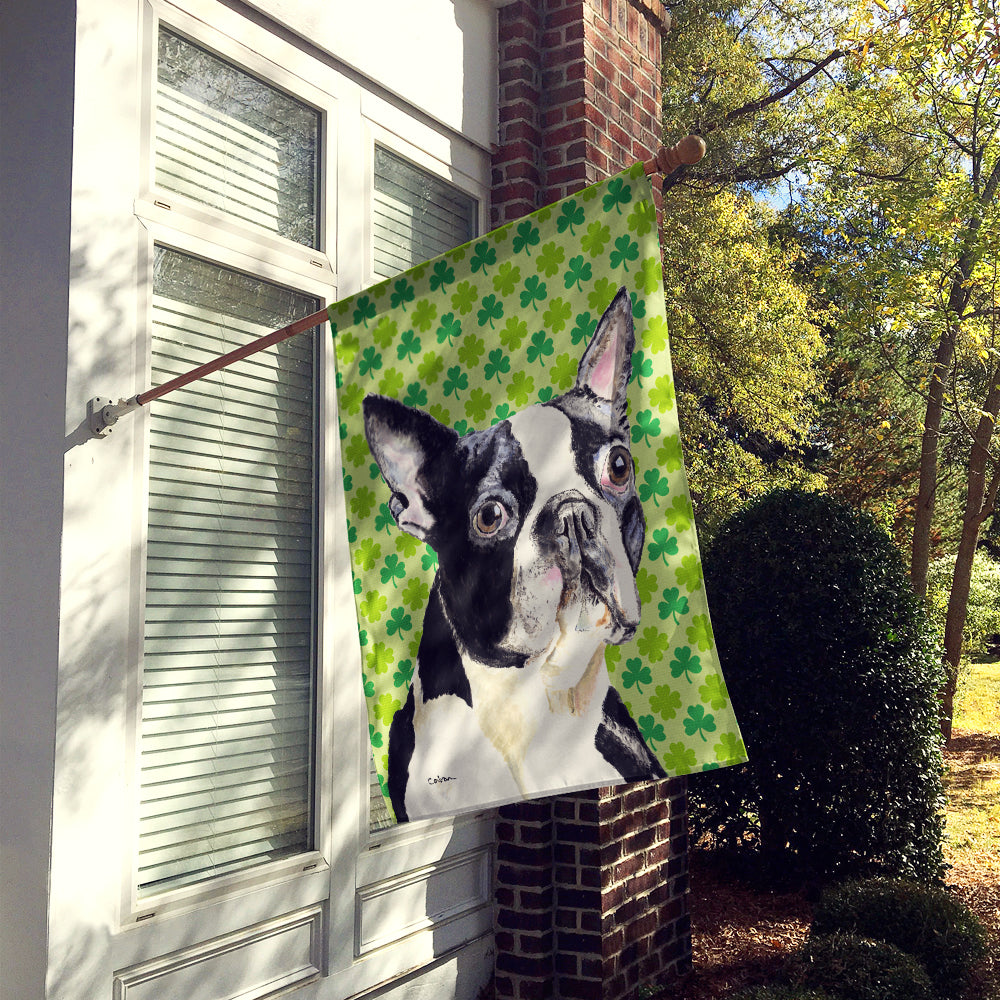 Boston Terrier St. Patrick's Day Shamrock Portrait Flag Canvas House Size  the-store.com.