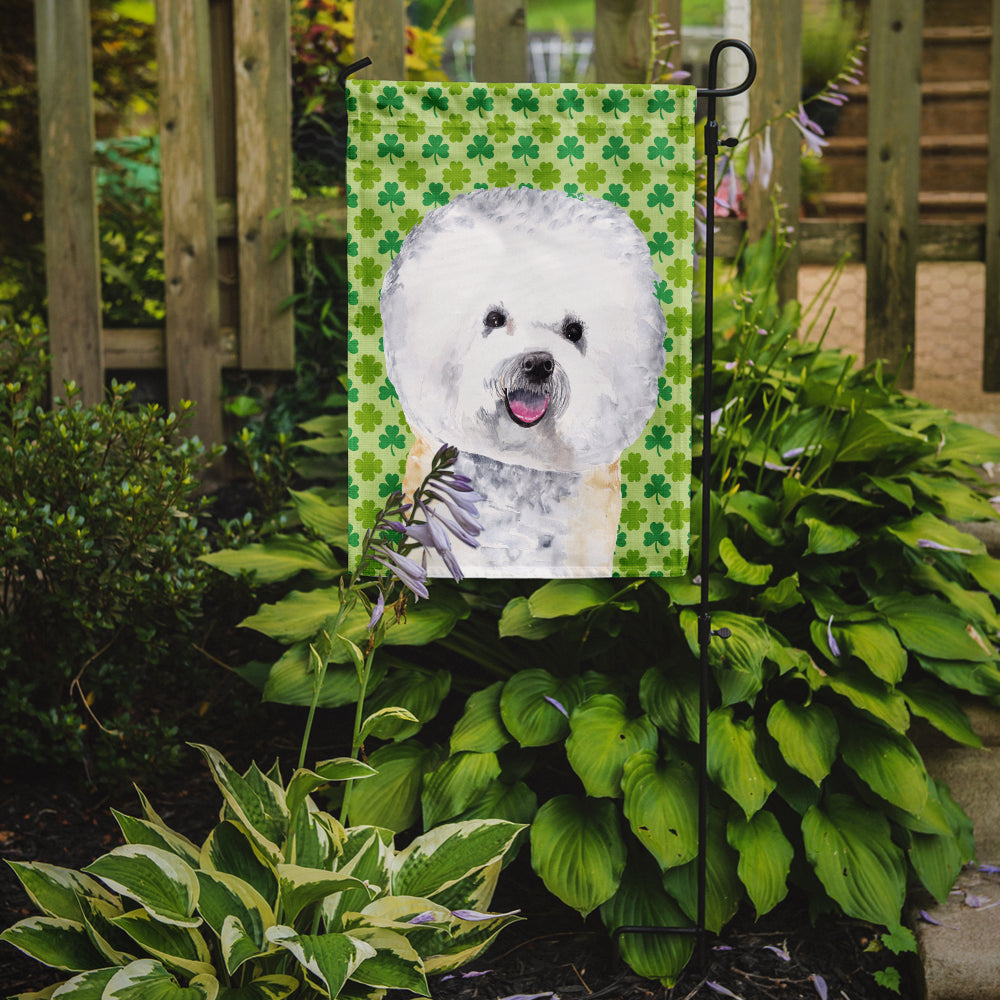 Bichon Frise St. Patrick's Day Shamrock Portrait Flag Garden Size.