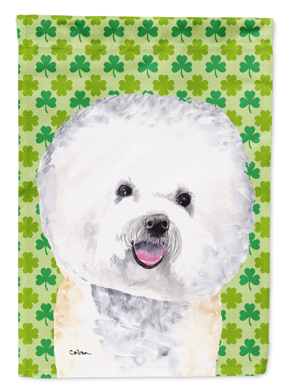 Bichon Frise St. Patrick's Day Shamrock Portrait Flag Garden Size.