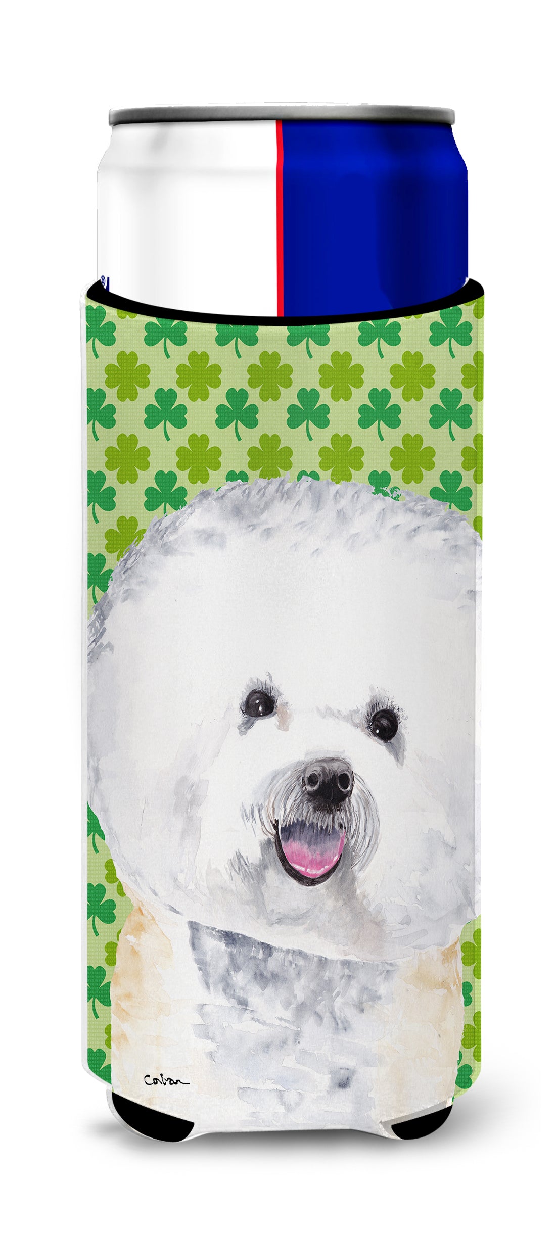 Bichon Frise St. Patrick's Day Shamrock Portrait Ultra Beverage Insulators for slim cans SC9282MUK.