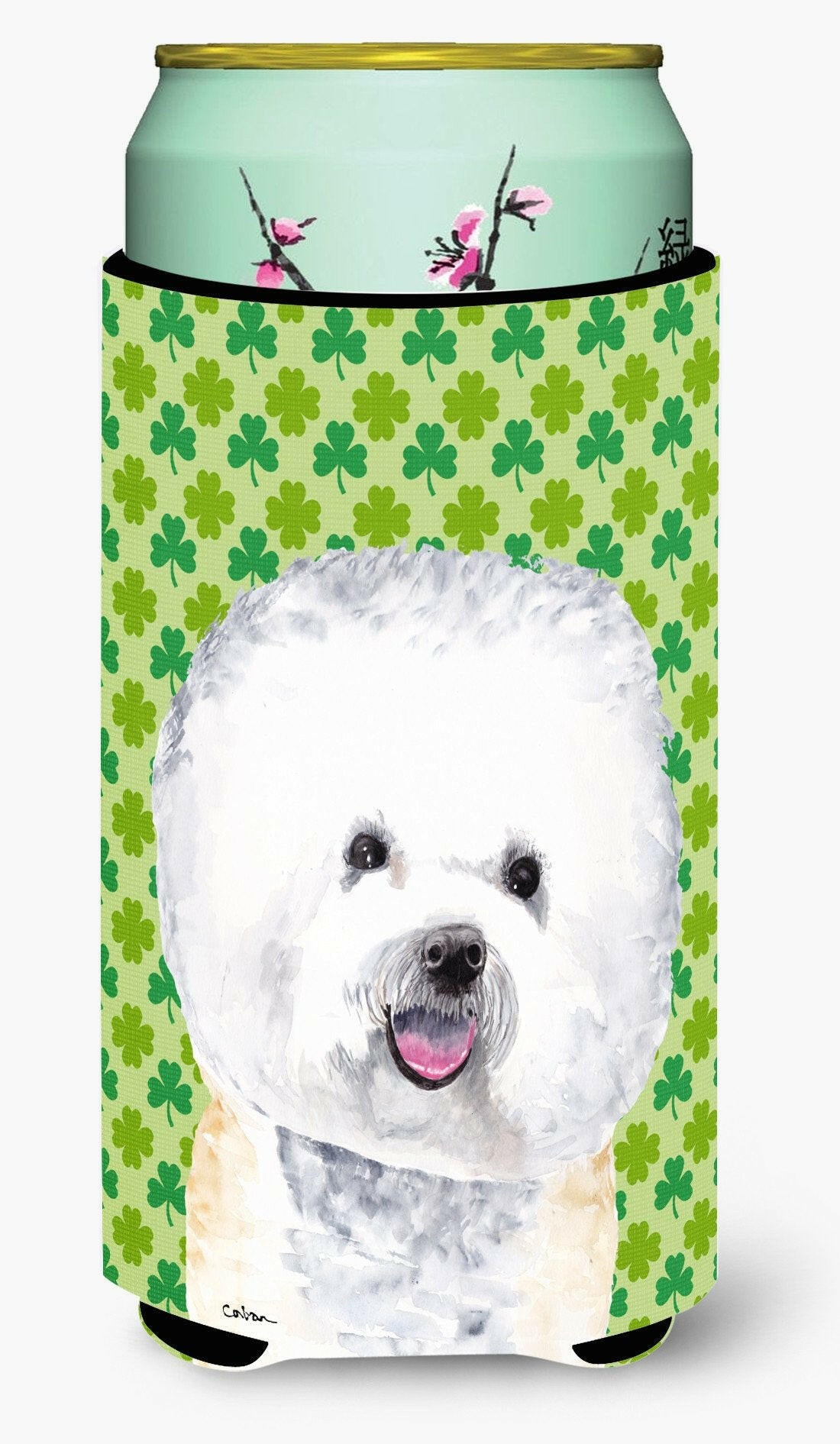 Bichon Frise St. Patrick's Day Shamrock Portrait  Tall Boy Beverage Insulator Beverage Insulator Hugger by Caroline's Treasures