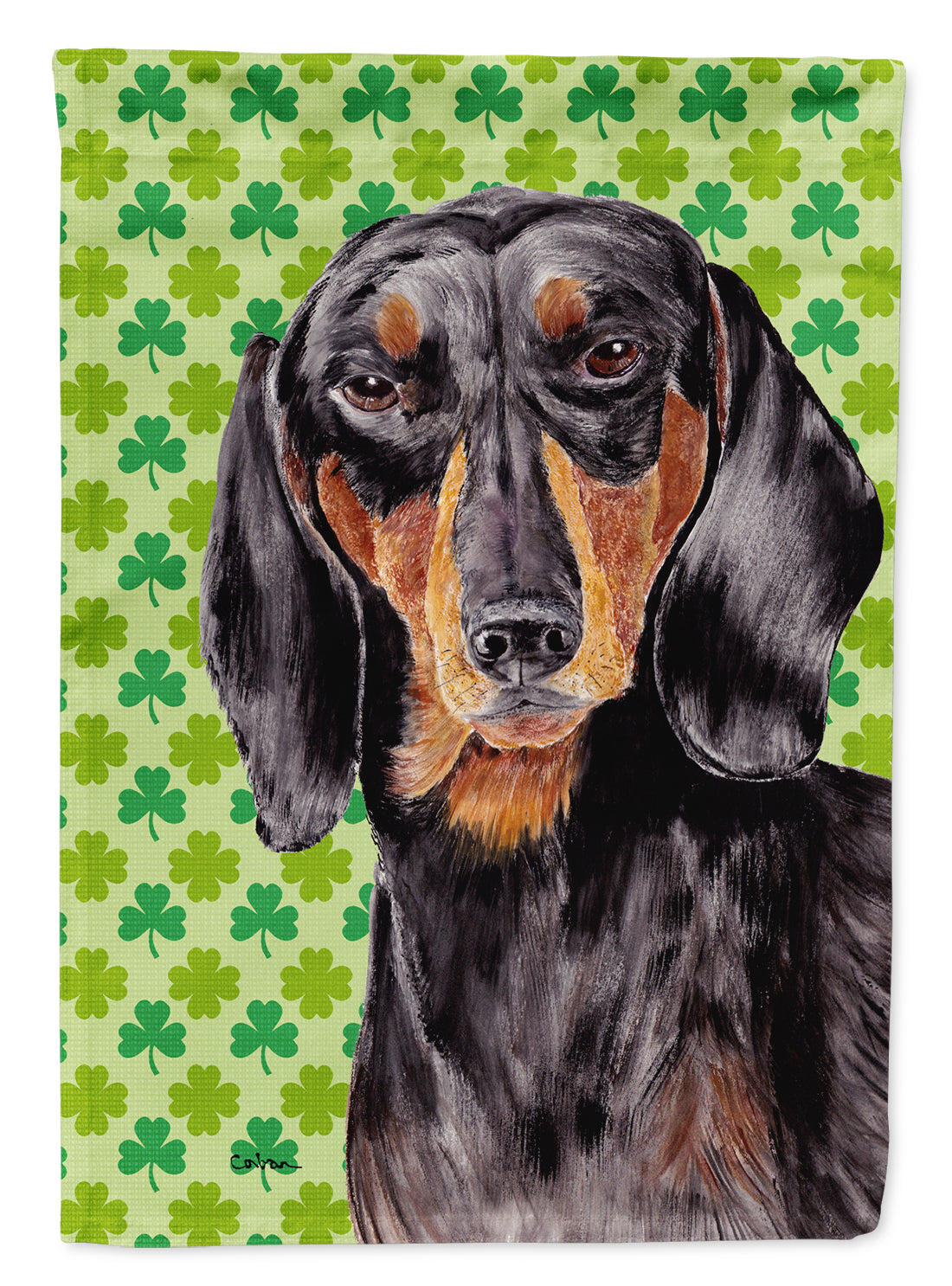 Dachshund St. Patrick's Day Shamrock Portrait Flag Garden Size.