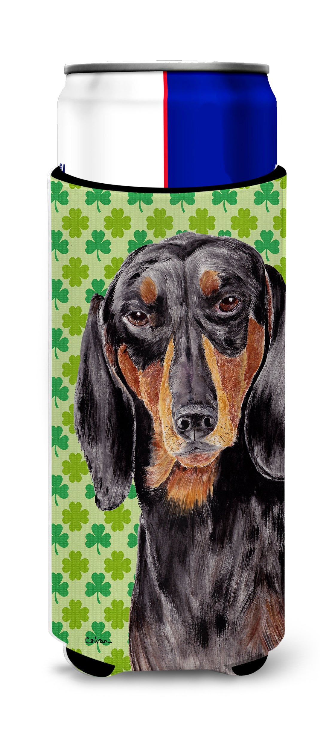 Dachshund St. Patrick's Day Shamrock Portrait Ultra Beverage Insulators for slim cans SC9283MUK.