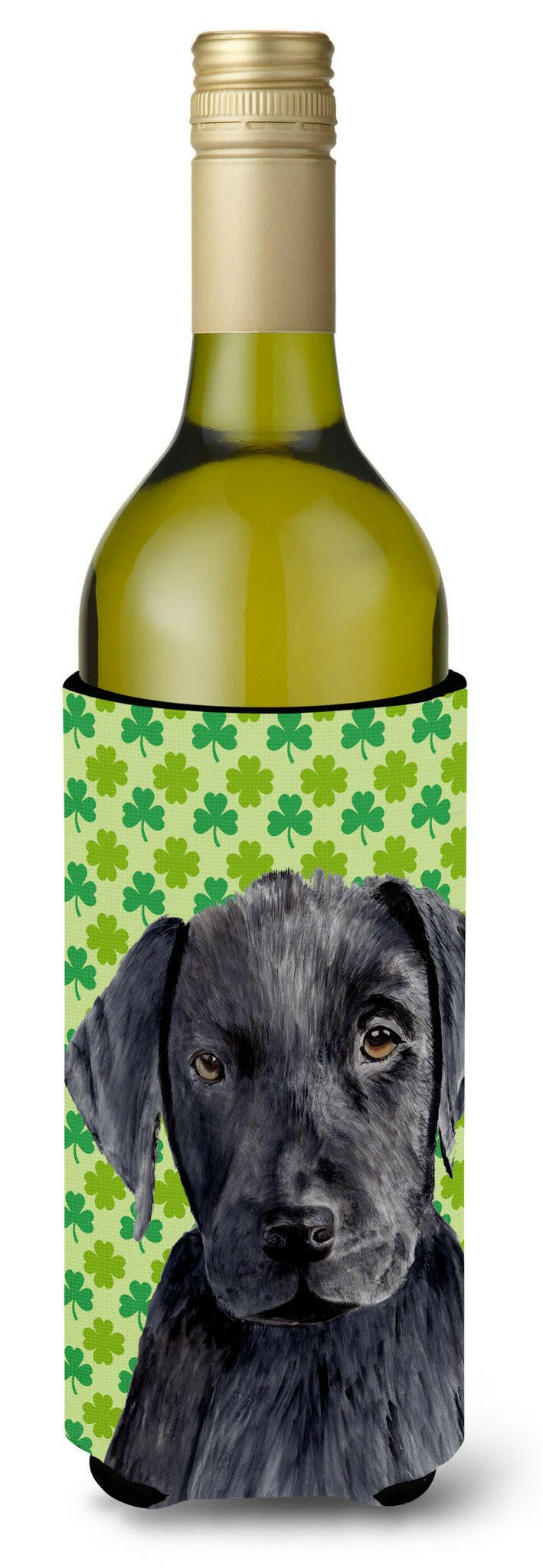 Labrador Black St. Patrick&#39;s Day Shamrock Portrait Wine Bottle Beverage Insulator Beverage Insulator Hugger by Caroline&#39;s Treasures