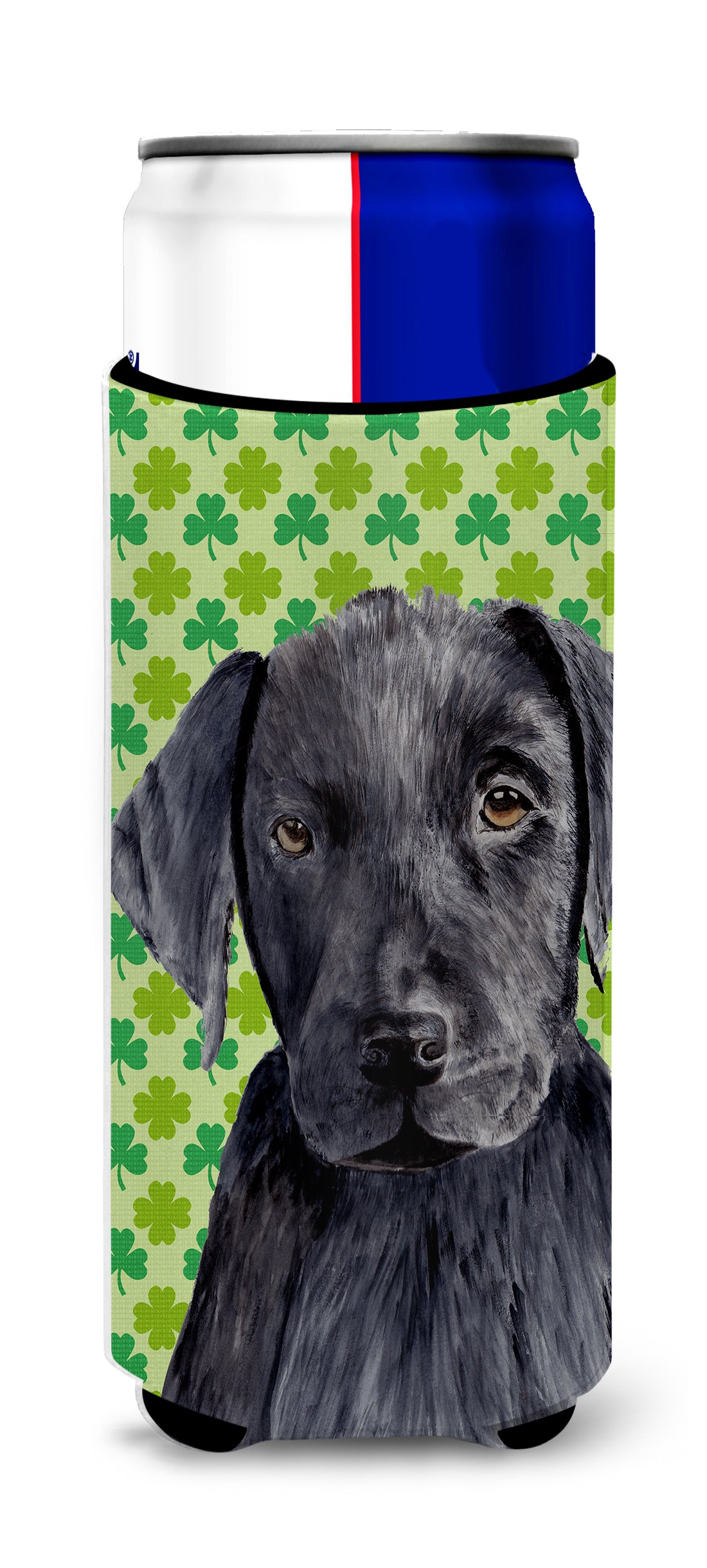 Labrador Black St. Patrick&#39;s Day Shamrock Portrait Ultra Beverage Insulators for slim cans SC9284MUK.