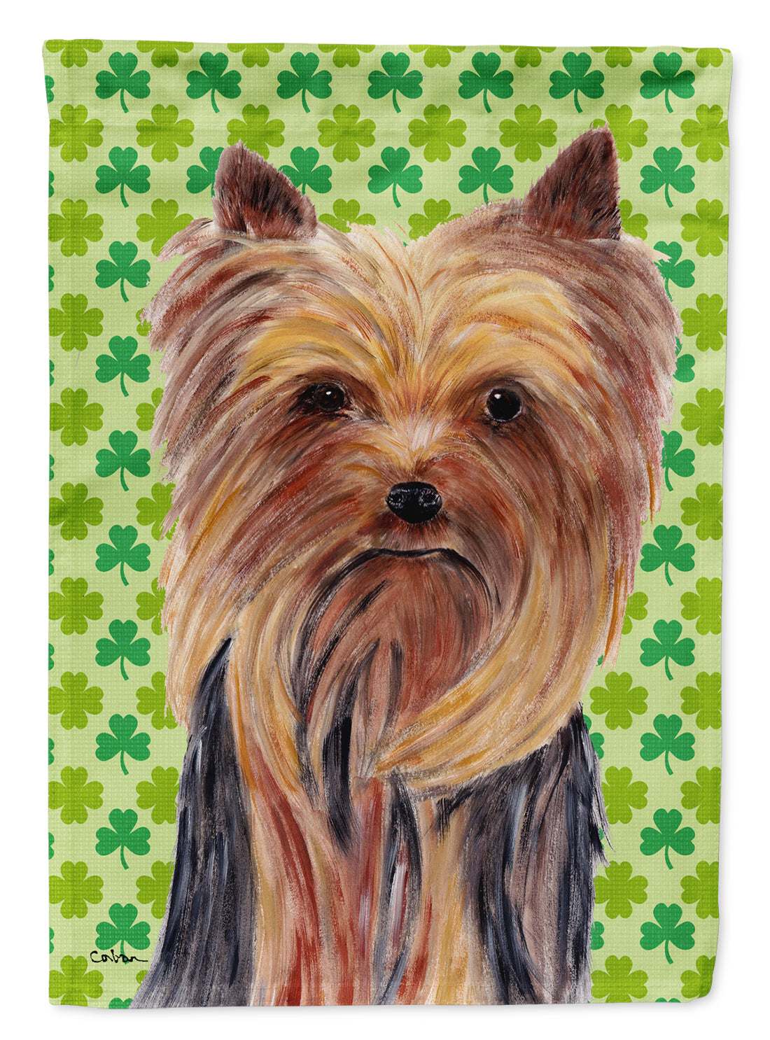 Yorkie St. Patrick&#39;s Day Shamrock Portrait Flag Canvas House Size  the-store.com.