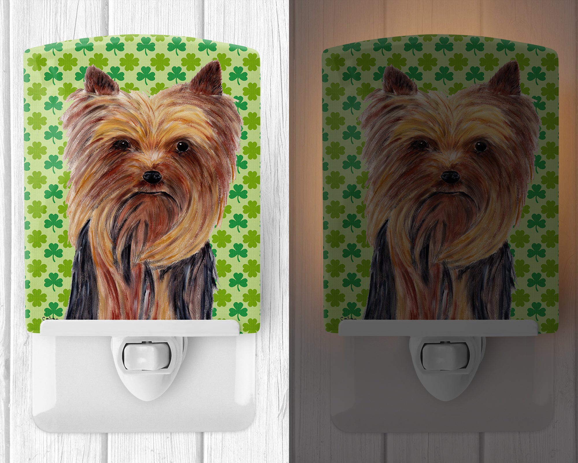 Yorkie St. Patrick's Day Shamrock Portrait Ceramic Night Light SC9285CNL - the-store.com