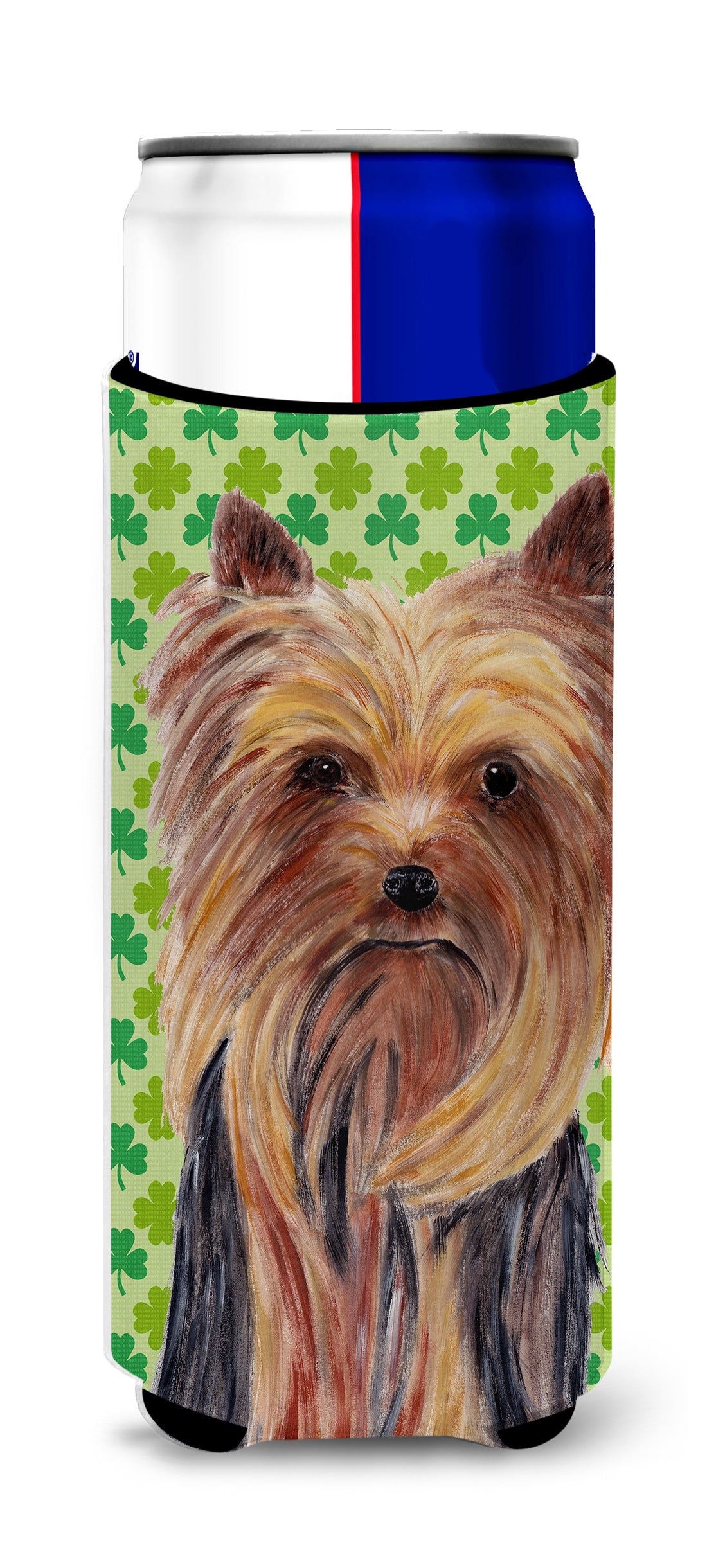 Yorkie St. Patrick&#39;s Day Shamrock Portrait Ultra Beverage Insulators for slim cans SC9285MUK.