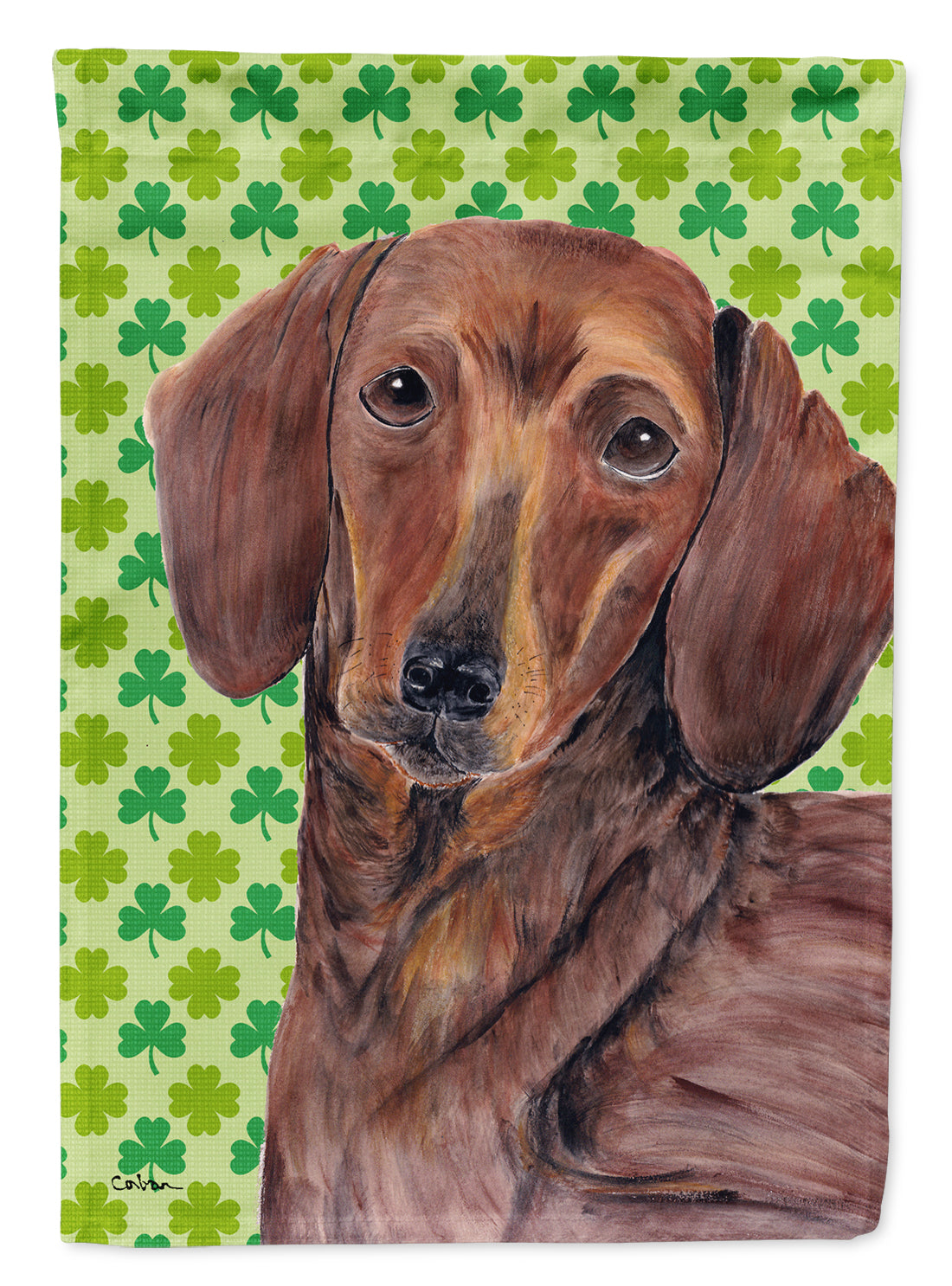 Dachshund St. Patrick's Day Shamrock Portrait Flag Garden Size.