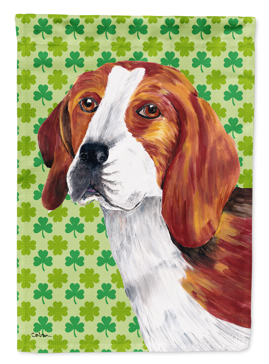 Beagle St. Patrick's Day Shamrock Portrait Flag Garden Size.