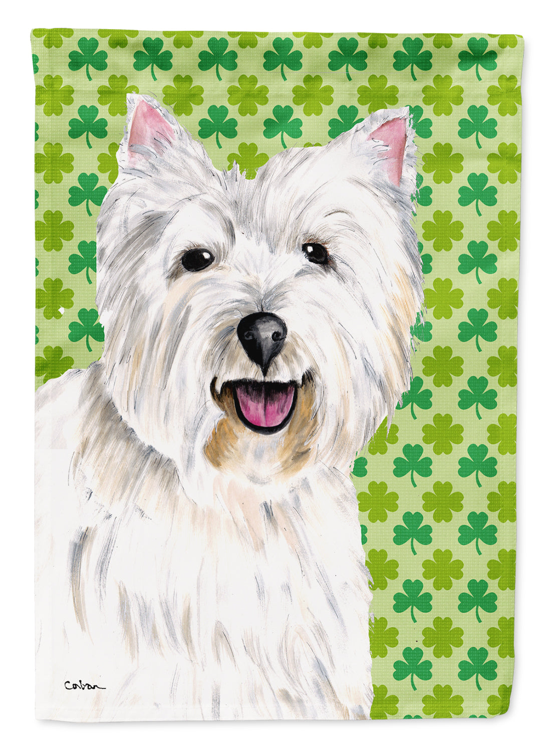 Westie St. Patrick's Day Shamrock Portrait Flag Canvas House Size  the-store.com.