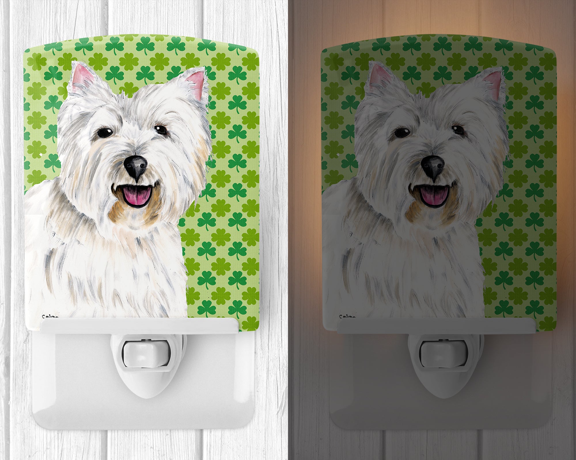 Westie St. Patrick's Day Shamrock Portrait Ceramic Night Light SC9290CNL - the-store.com