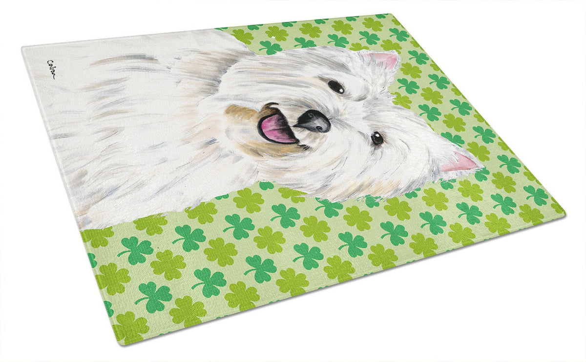 Westie St. Patrick&#39;s Day Shamrock Portrait Glass Cutting Board Large by Caroline&#39;s Treasures