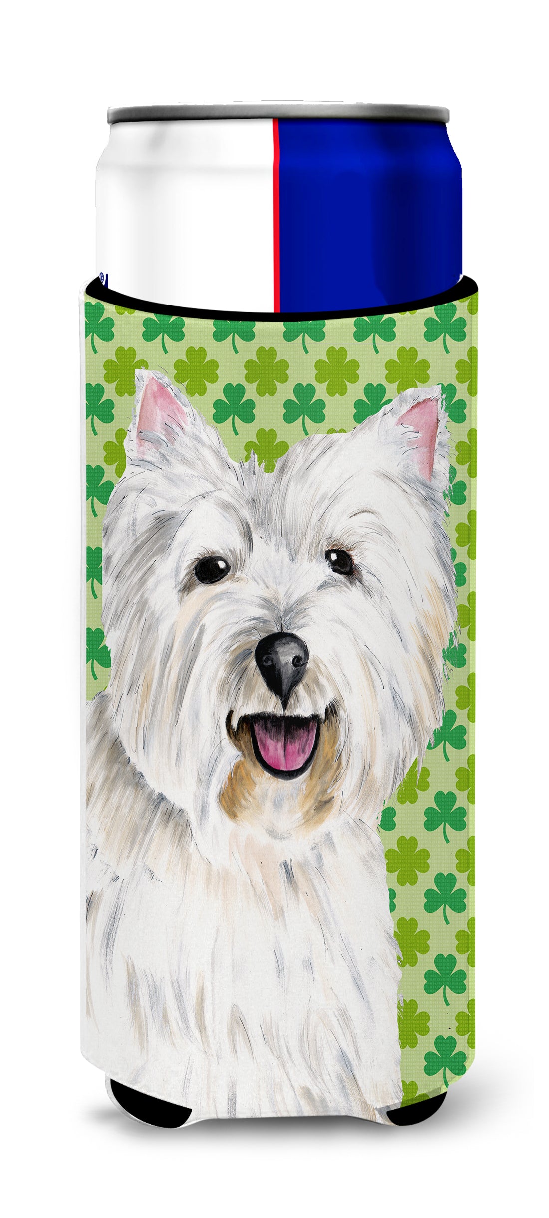 Westie St. Patrick&#39;s Day Shamrock Portrait Ultra Beverage Insulators for slim cans SC9290MUK.