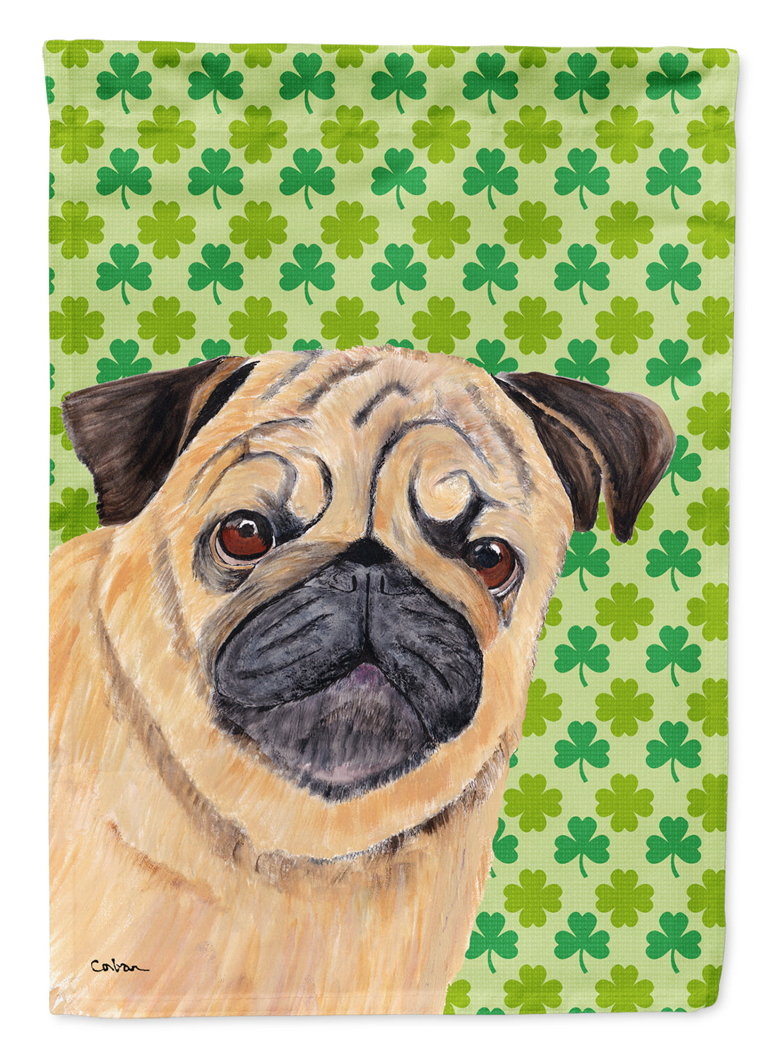 Pug St. Patrick's Day Shamrock Portrait Flag Canvas House Size  the-store.com.