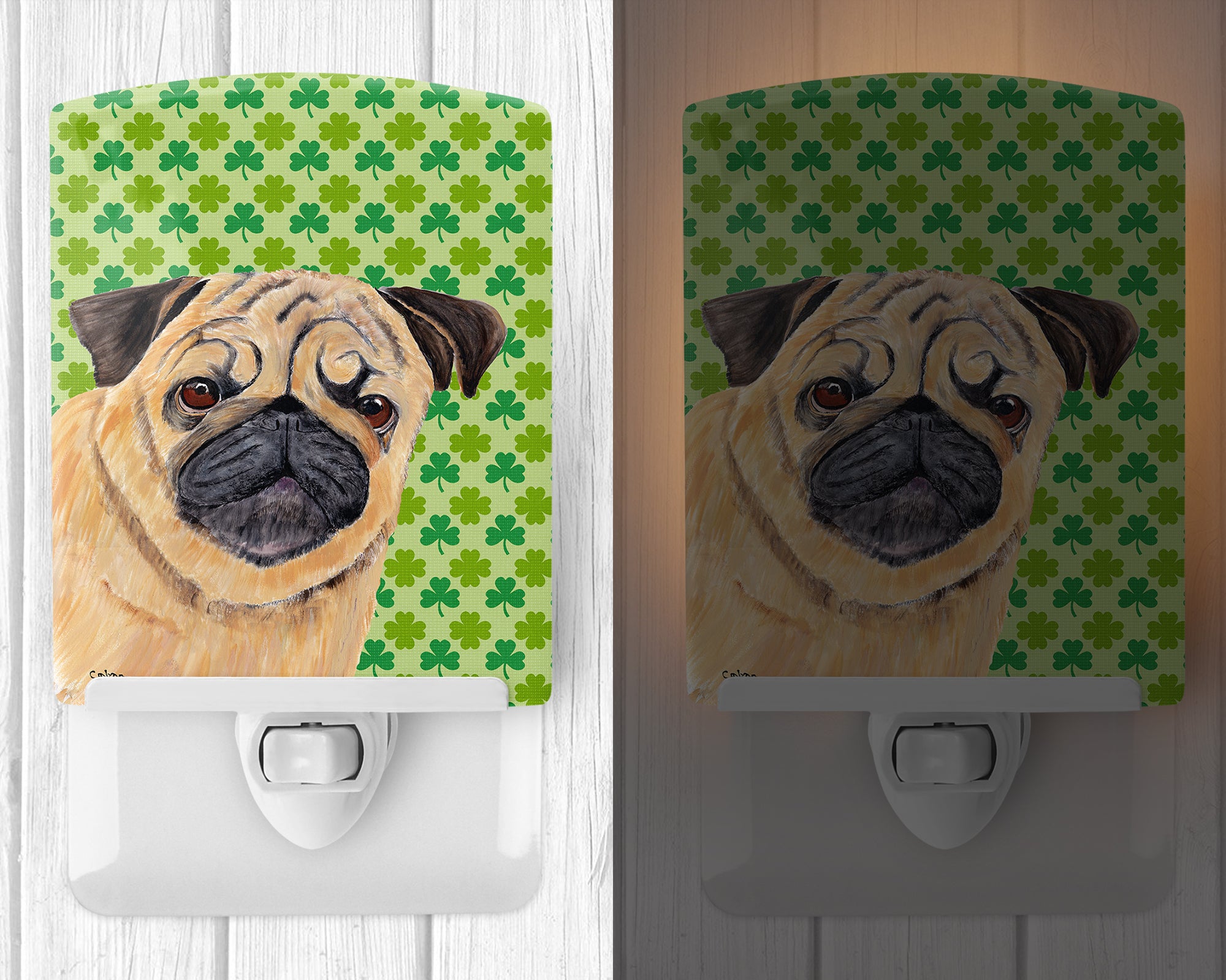 Pug St. Patrick's Day Shamrock Portrait Ceramic Night Light SC9291CNL - the-store.com