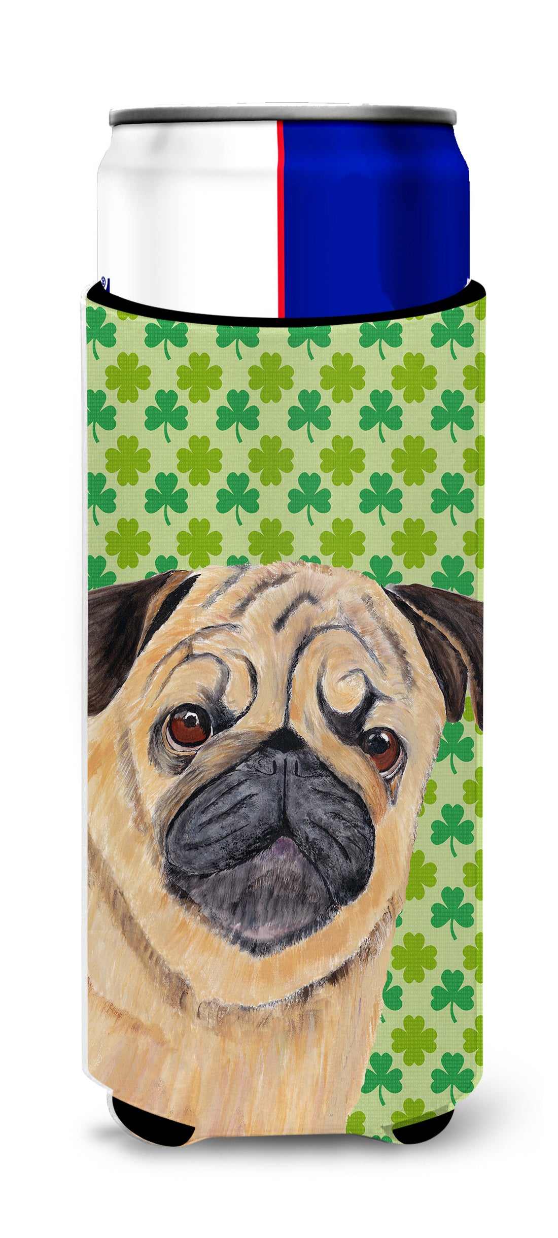 Pug St. Patrick's Day Shamrock Portrait Ultra Beverage Insulators for slim cans SC9291MUK.