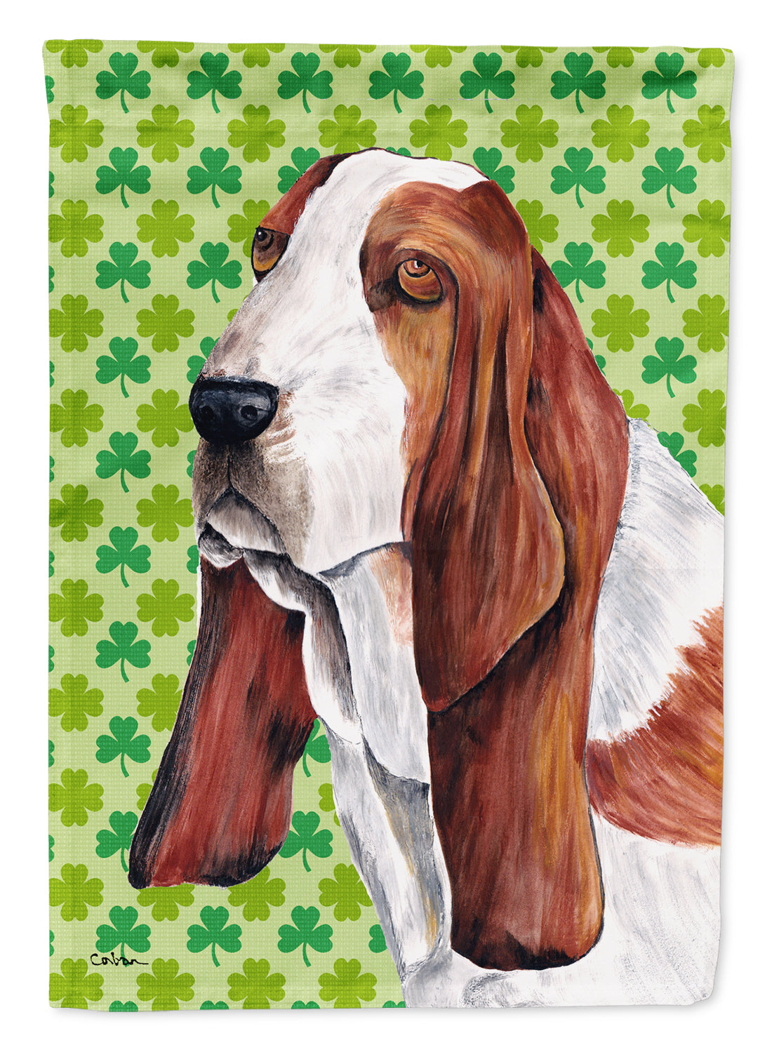 Basset Hound St. Patrick&#39;s Day Shamrock Portrait Flag Canvas House Size  the-store.com.