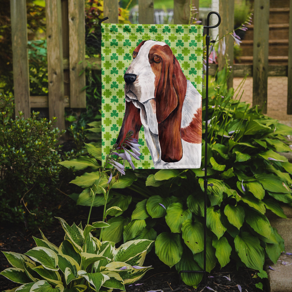 Basset Hound St. Patrick's Day Shamrock Portrait Flag Garden Size.