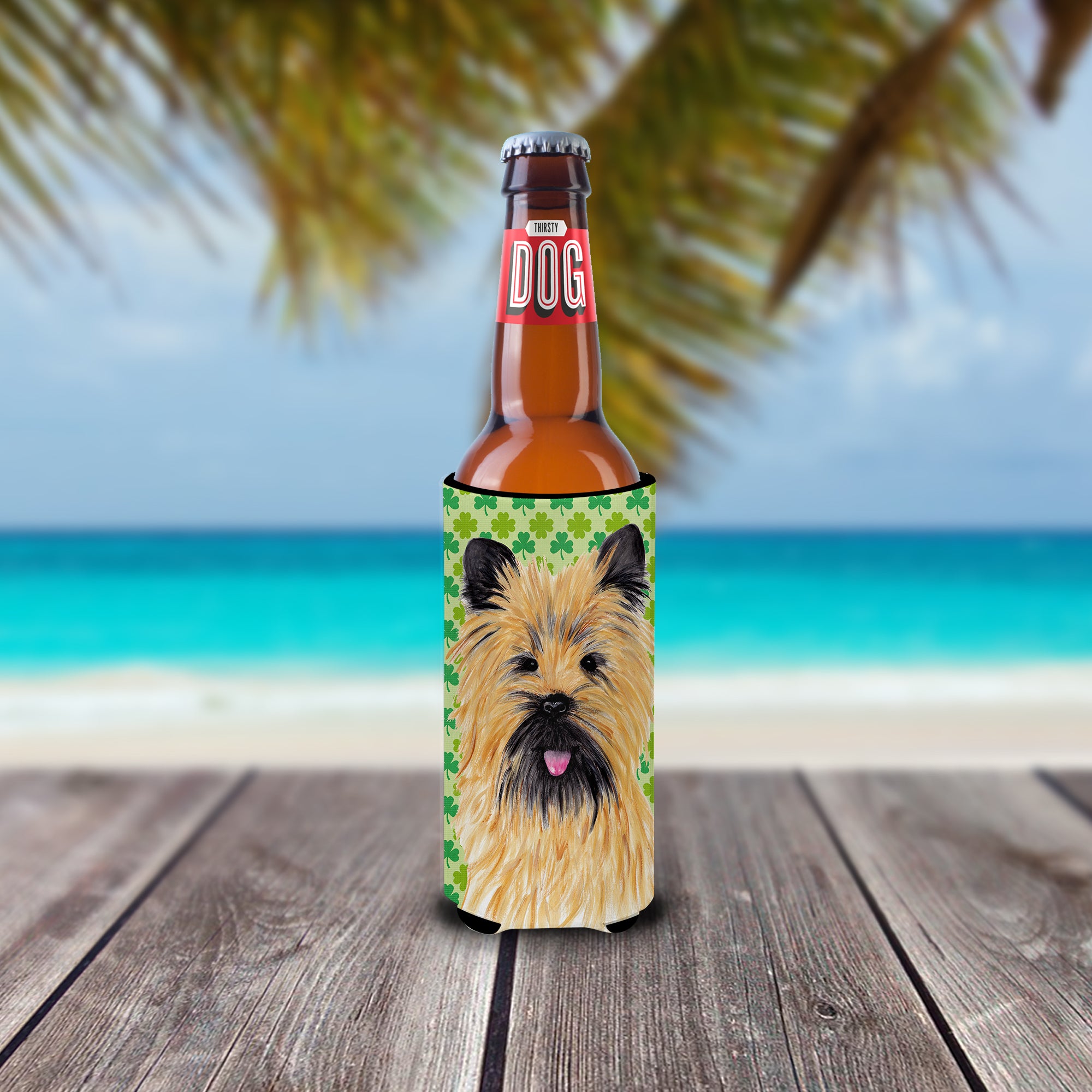 Cairn Terrier St. Patrick's Day Shamrock Portrait Ultra Beverage Insulators for slim cans SC9295MUK.