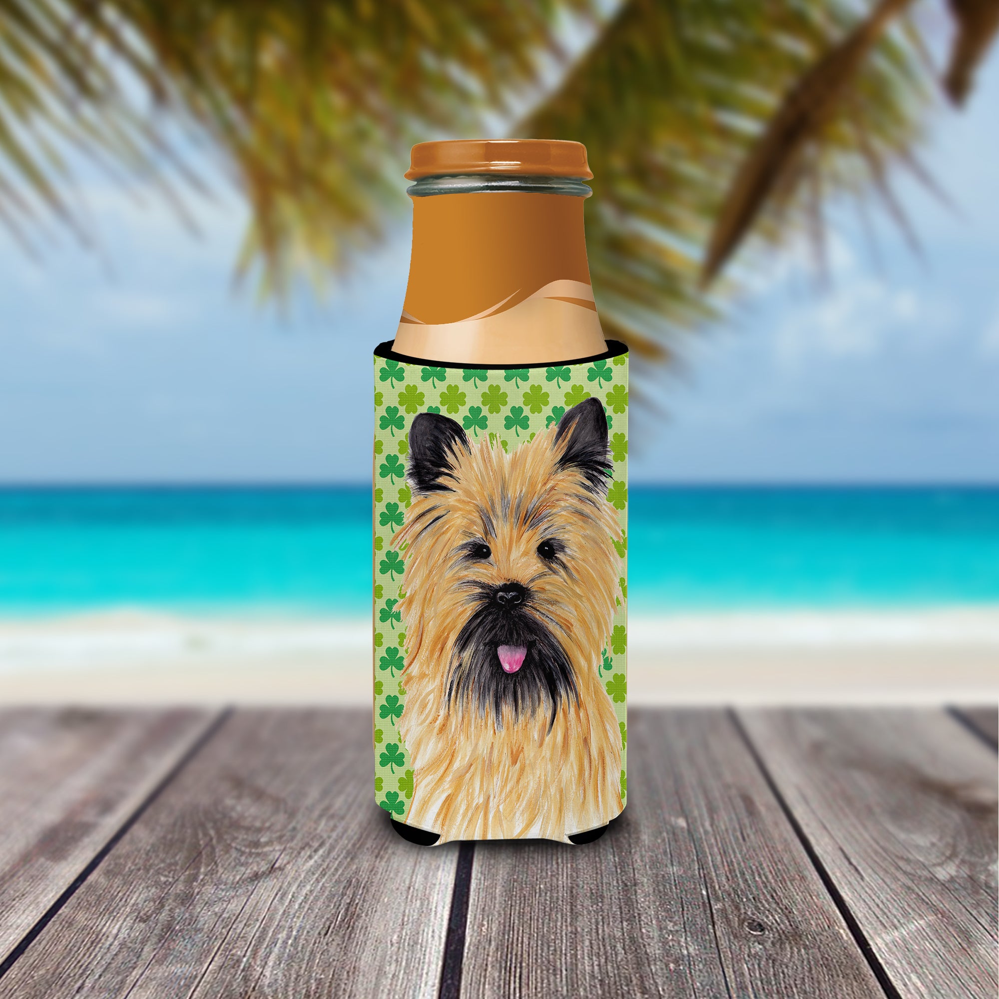 Cairn Terrier St. Patrick's Day Shamrock Portrait Ultra Beverage Insulators for slim cans SC9295MUK.