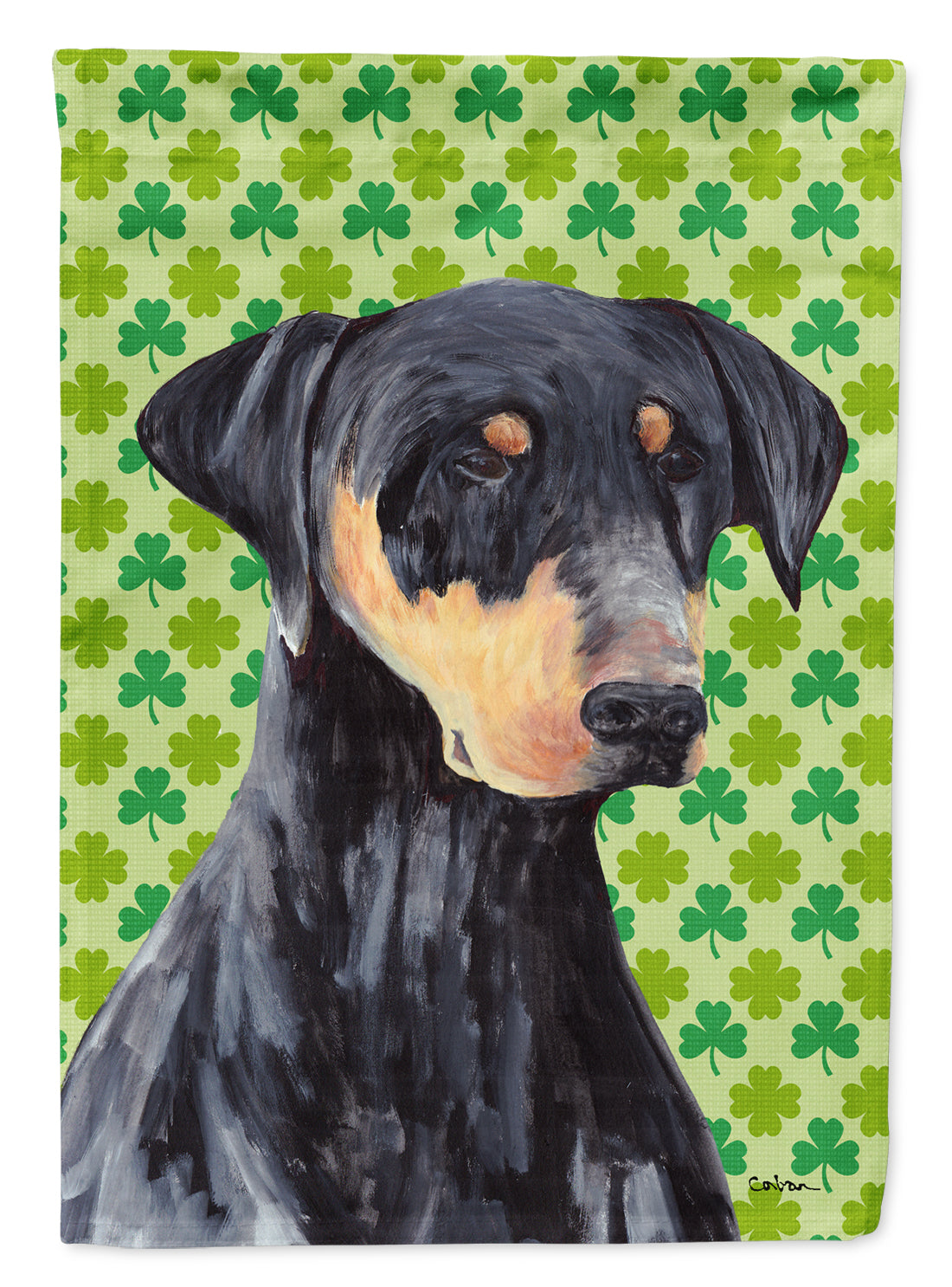 Doberman St. Patrick's Day Shamrock Portrait Flag Canvas House Size  the-store.com.