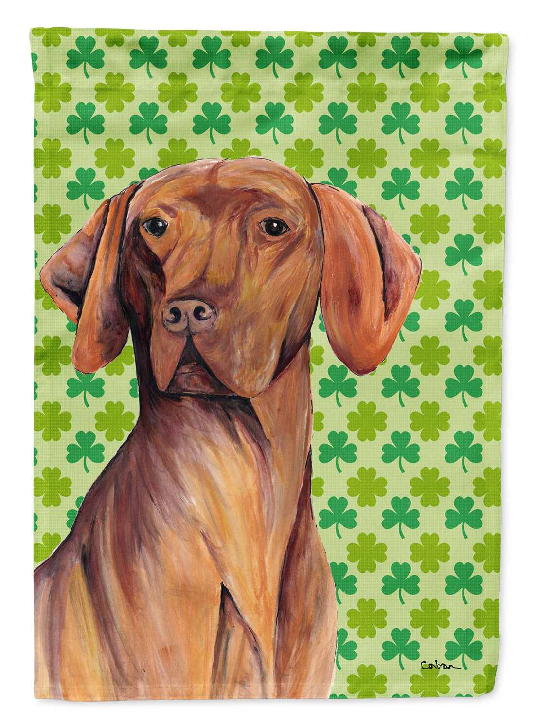 Vizsla St. Patrick's Day Shamrock Portrait Flag Canvas House Size  the-store.com.