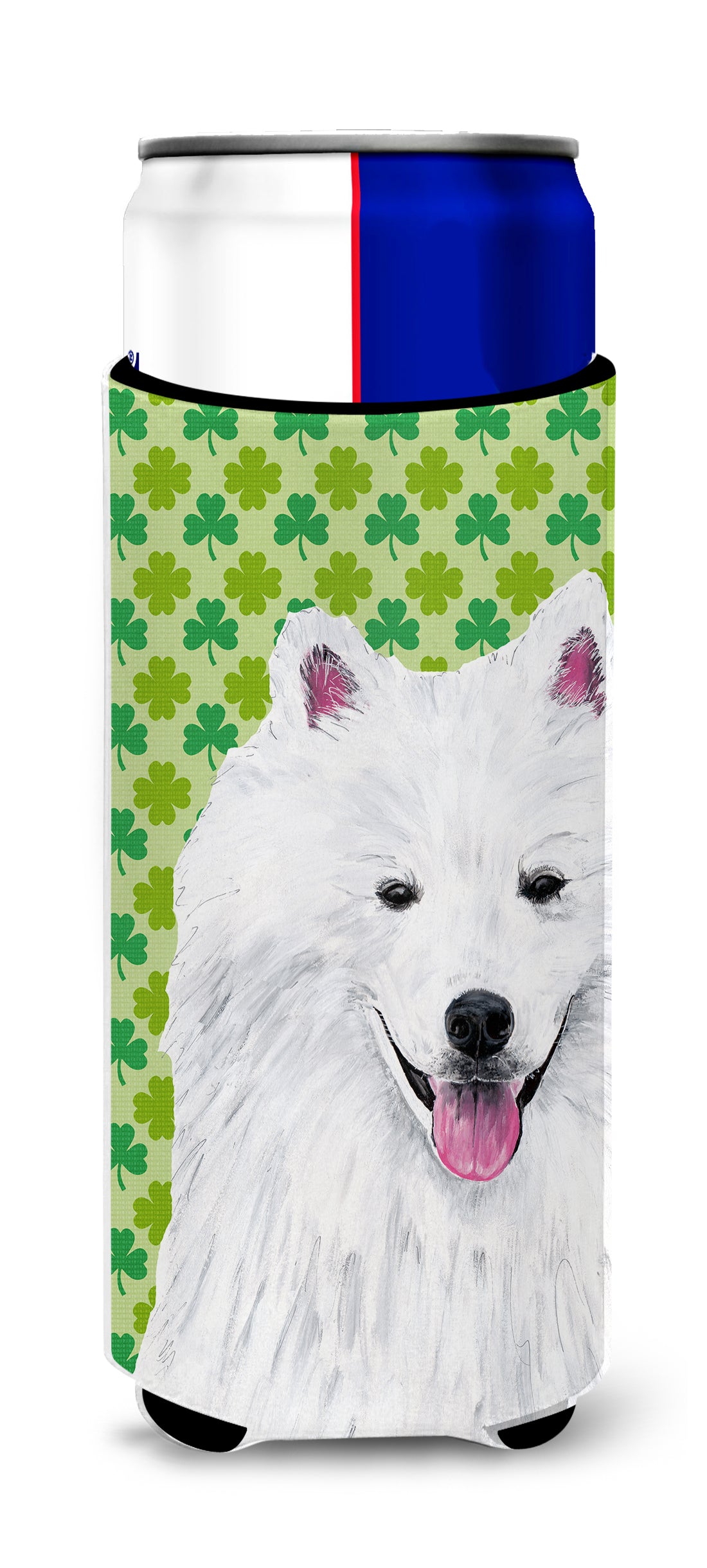 American Eskimo St. Patrick&#39;s Day Shamrock Portrait Ultra Beverage Insulators for slim cans SC9299MUK.