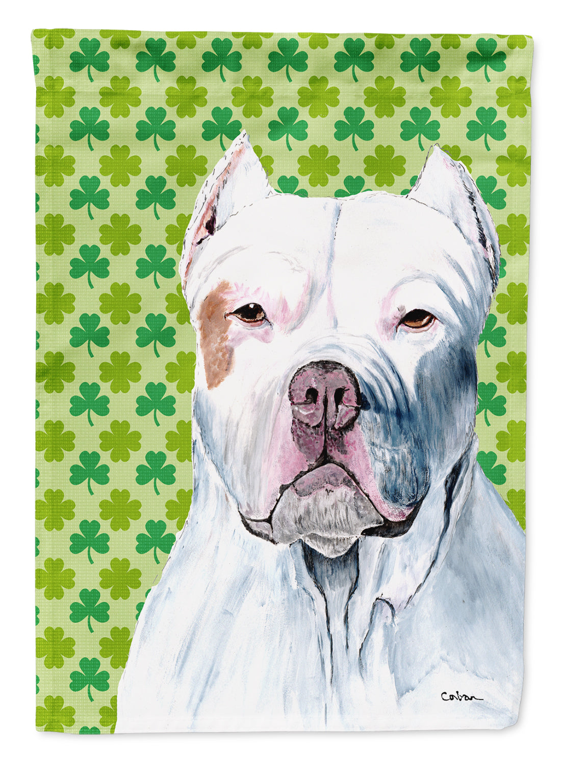 Pit Bull St. Patrick&#39;s Day Shamrock Portrait Flag Canvas House Size  the-store.com.