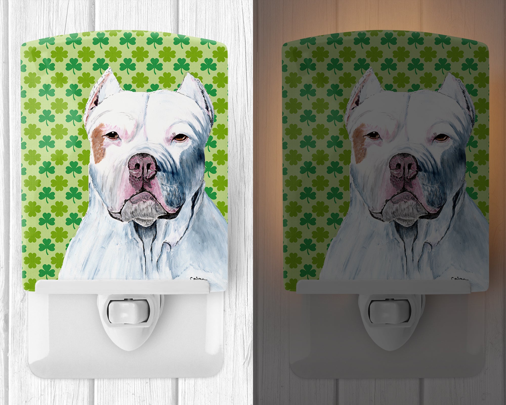 Pit Bull St. Patrick's Day Shamrock Portrait Ceramic Night Light SC9301CNL - the-store.com