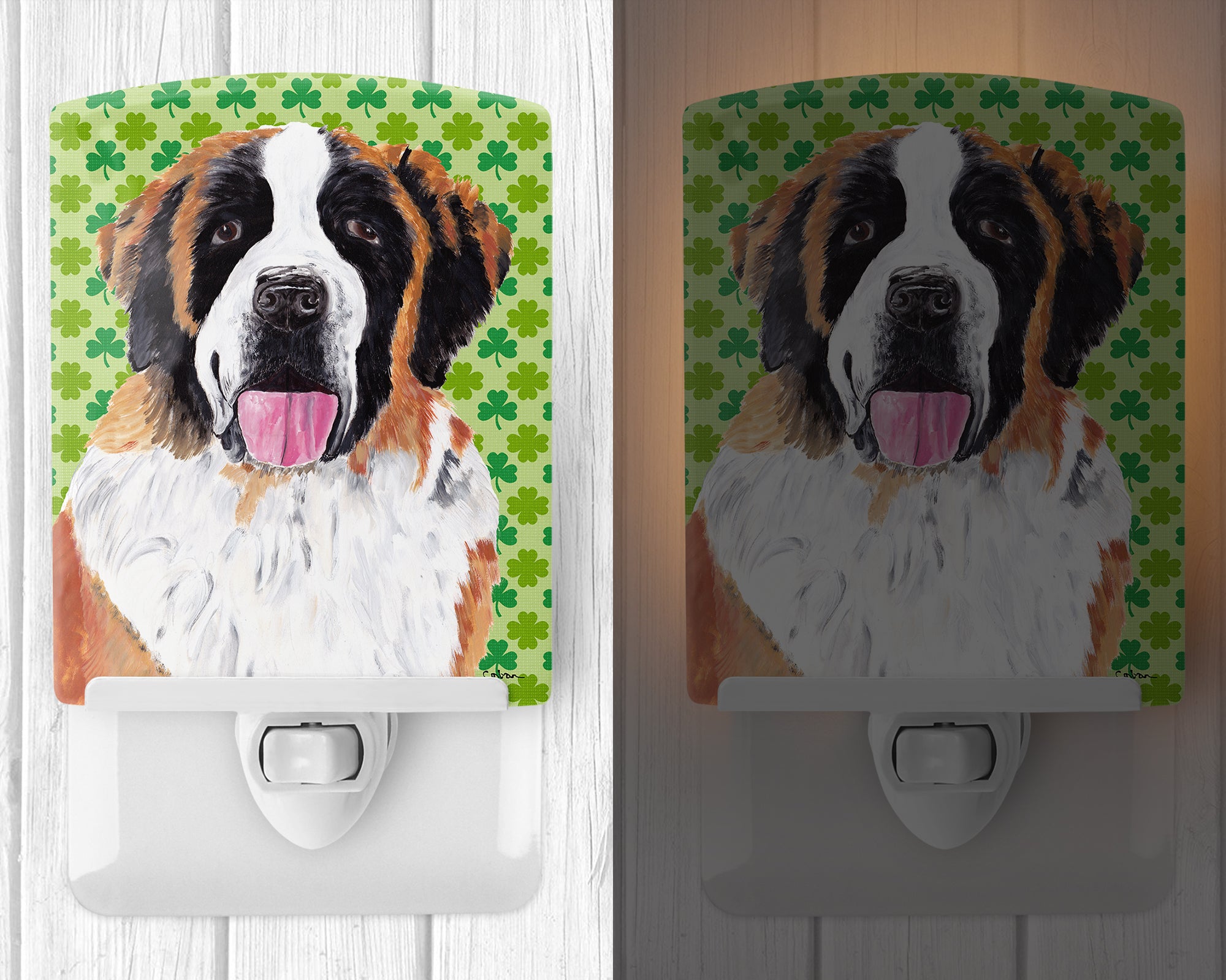 Saint Bernard St. Patrick's Day Shamrock Portrait Ceramic Night Light SC9302CNL - the-store.com