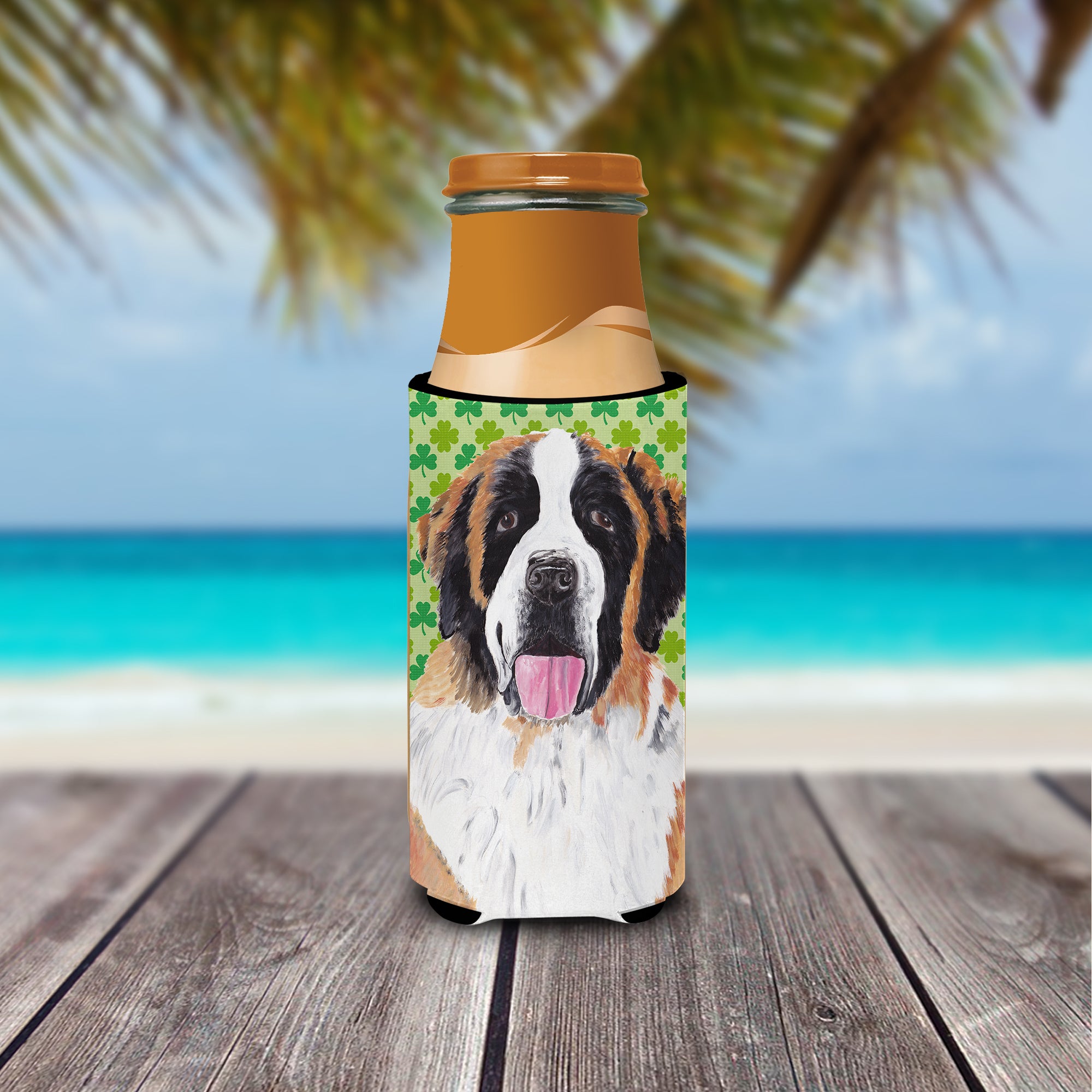 Saint Bernard St. Patrick's Day Shamrock Portrait Ultra Beverage Insulators for slim cans SC9302MUK.