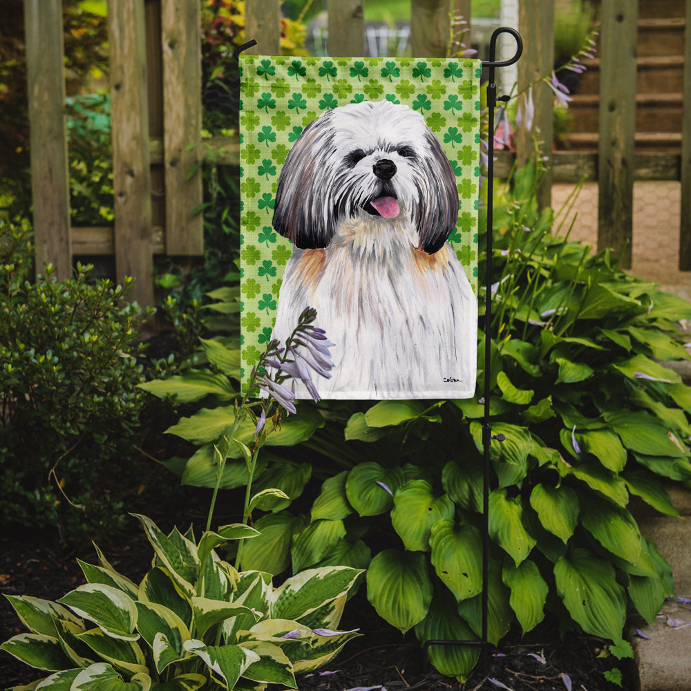 Shih Tzu St. Patrick's Day Shamrock Portrait Flag Garden Size.