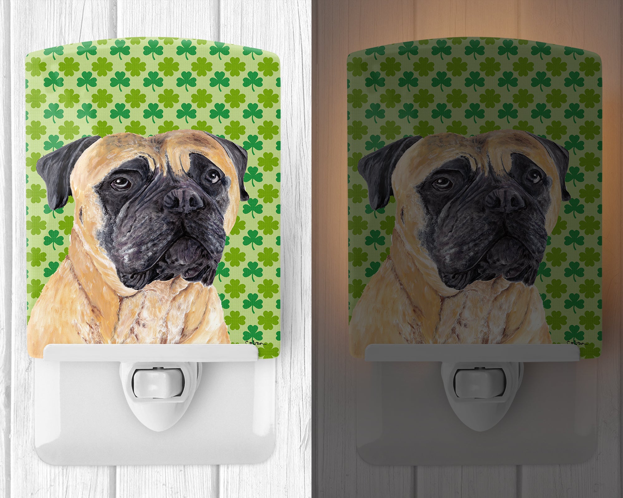 Mastiff St. Patrick's Day Shamrock Portrait Ceramic Night Light SC9305CNL - the-store.com