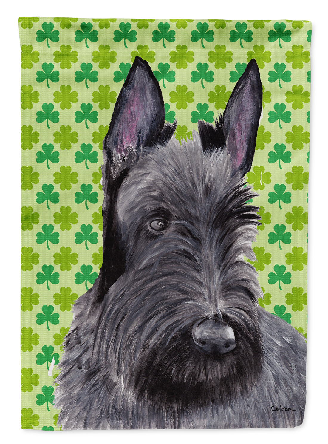 Scottish Terrier St. Patrick's Day Shamrock Portrait Flag Garden Size.