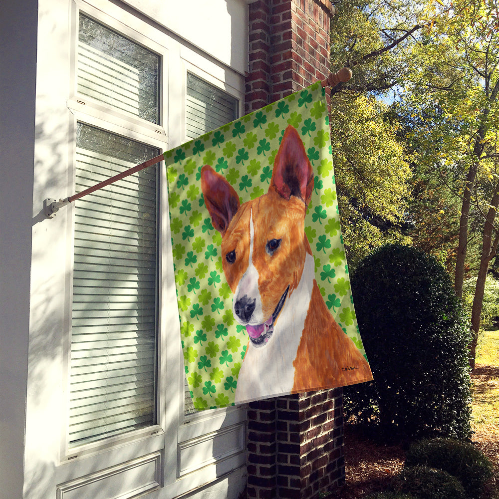 Basenji St. Patrick's Day Shamrock Portrait Flag Canvas House Size  the-store.com.