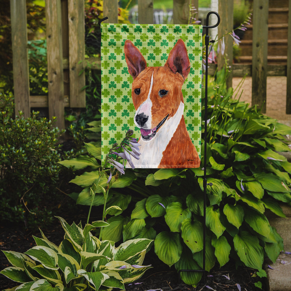 Basenji St. Patrick's Day Shamrock Portrait Flag Garden Size.