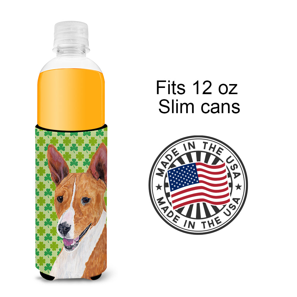 Basenji St. Patrick's Day Shamrock Portrait Ultra Beverage Insulators for slim cans SC9307MUK.