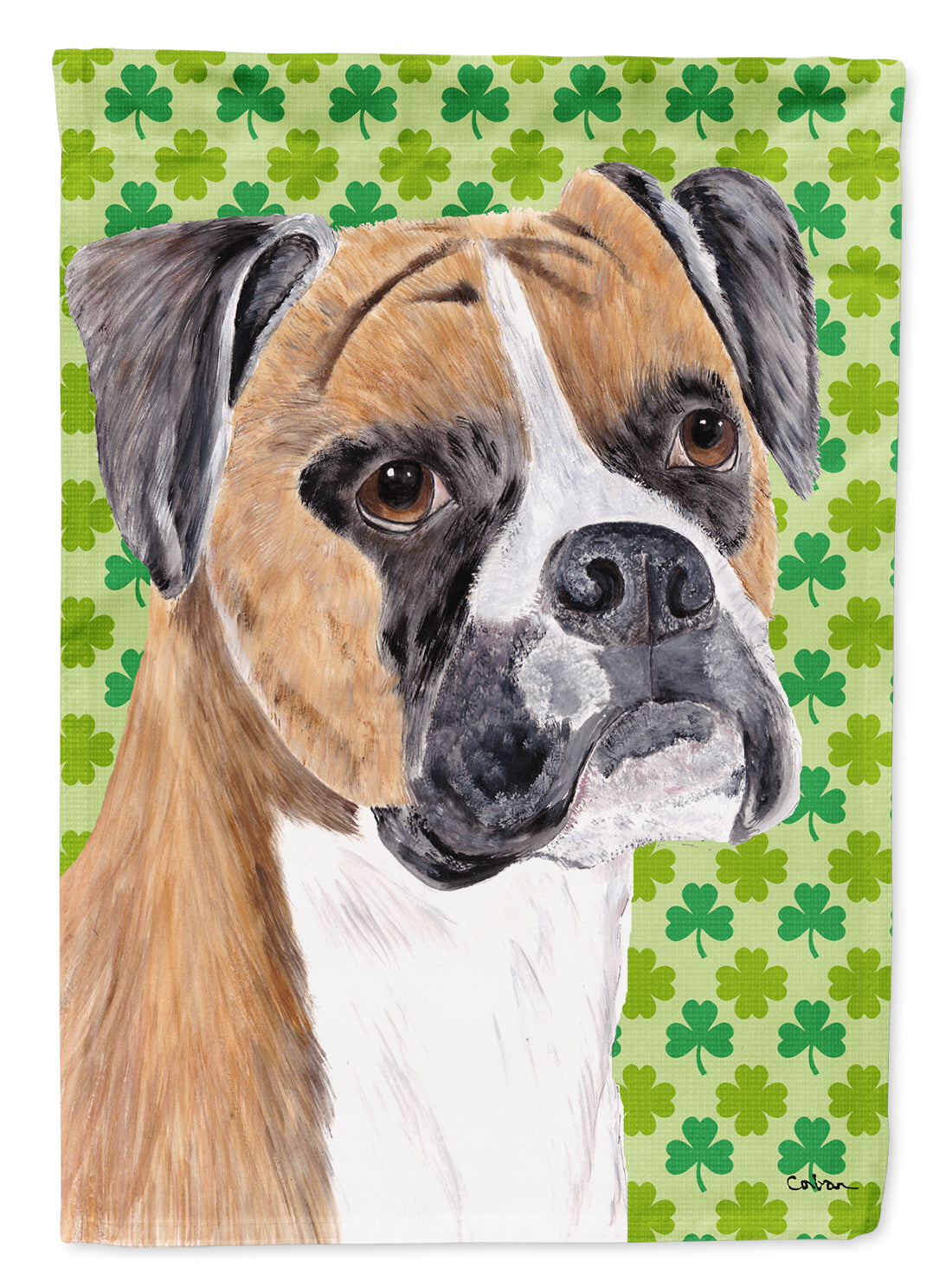 Boxer St. Patrick's Day Shamrock Portrait Flag Garden Size.