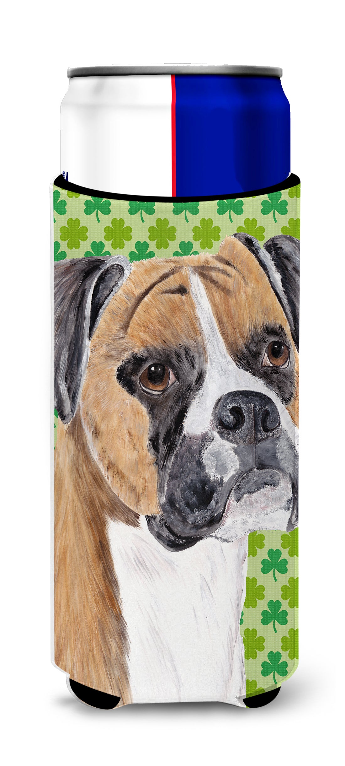 Boxer St. Patrick&#39;s Day Shamrock Portrait Ultra Beverage Insulators for slim cans SC9310MUK.