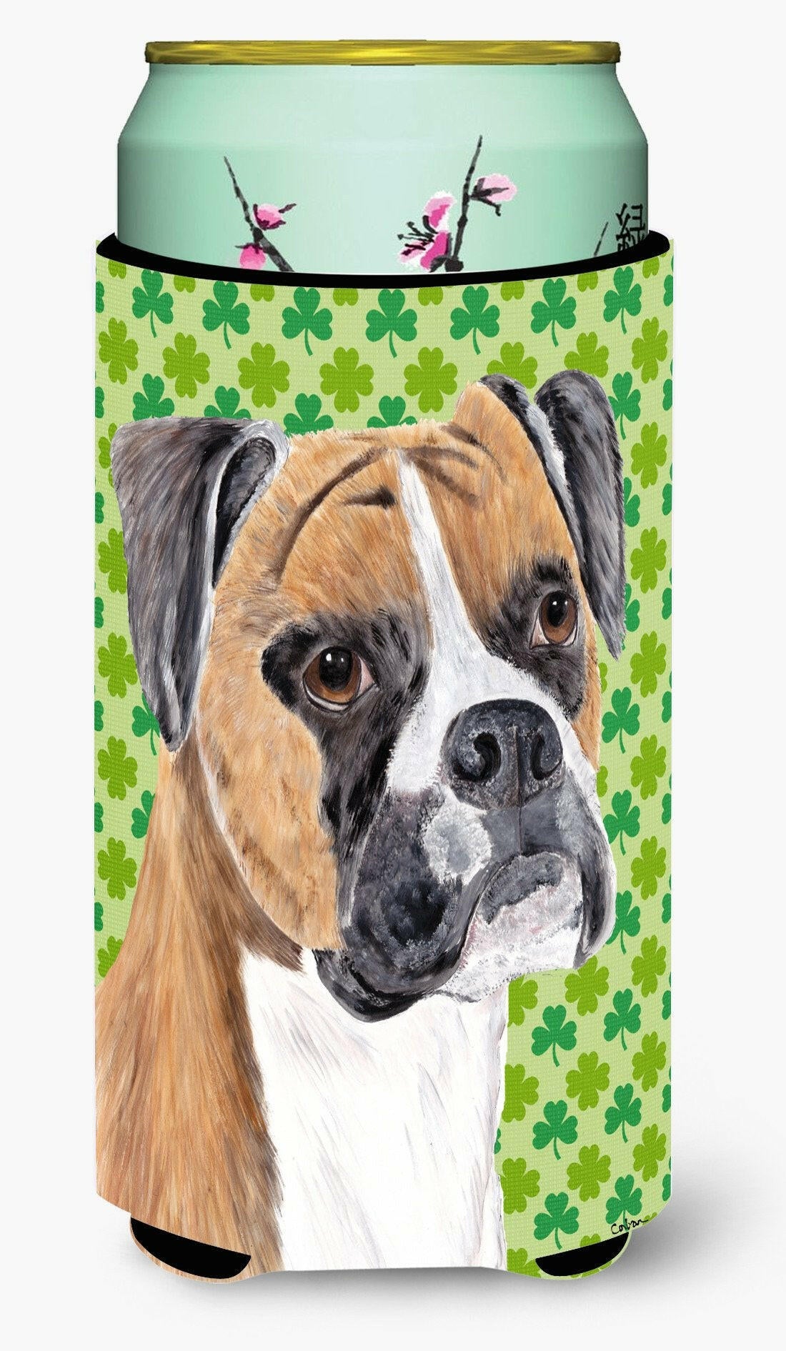 Boxer St. Patrick's Day Shamrock Portrait  Tall Boy Beverage Insulator Beverage Insulator Hugger by Caroline's Treasures